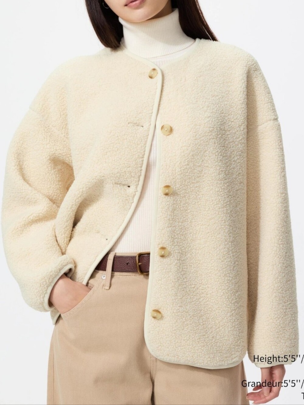 Uniqlo Women's Pile Lined Fleece Relaxed Button Cardigan Jacket Size XS